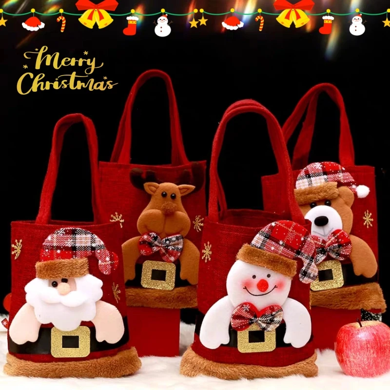 Weihnachts-Tragetasche, Geschenktüten, Heiligabend-Tasche mit Äpfeln, Geschenktüten, Süßigkeiten-Taschen, Stofftaschen, Dekoration, Weihnachtsdekoration Image