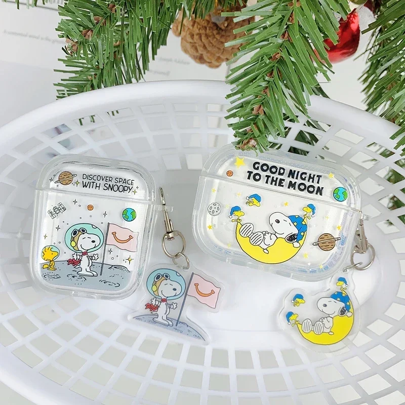 Peanut Snoopy Transparente Niedliche Kopfhörerhülle für Airpods 1 2 3 4 Pro 2 Kabellose Bluetooth-Kopfhörer Schutzhülle mit Anhänger Image