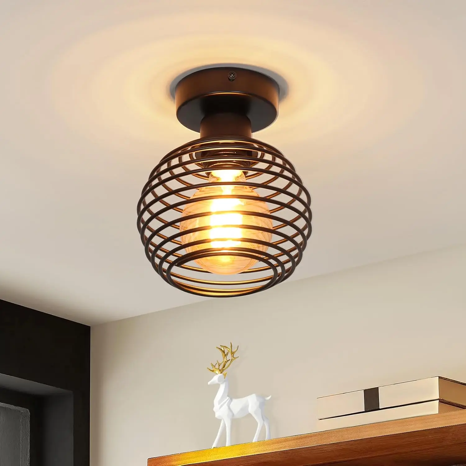 Lampe de plafond vintage, luminaire de plafond pour couloir, lampe rétro pour couloir, abat-jour en métal noir, lampe de chambre, lampe industrielle pour cuisine, cadre E27, max. 40W, luminaire de
