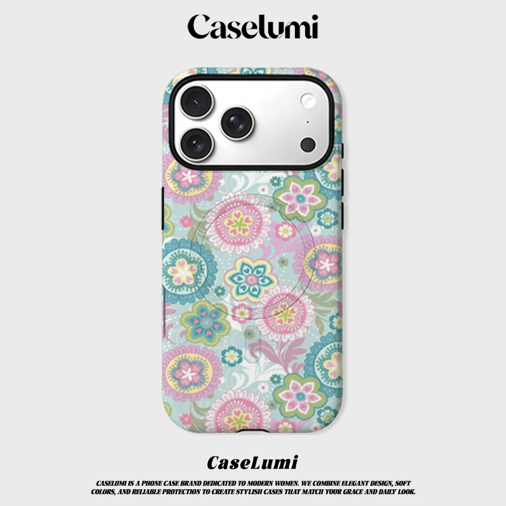 CaseLumi Matte Bumper für MagSafe Hülle für iPhone 17 16 15 14 Plus 13 Pro Max Stoßfeste Harte PC Pastell Blumenmischung Schutzhülle