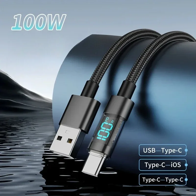 100W Schnellladekabel Typ C mit Digitalanzeige, kompatibel mit mehreren Marken von Mobiltelefonen und Tablets für iPhone 16. Image
