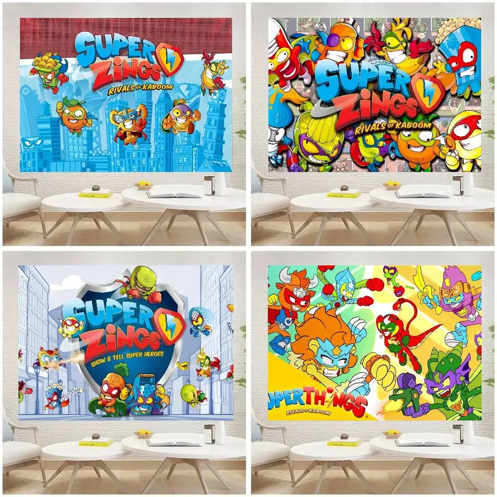 Cartoon SuperZings Geburtstags-Hintergründe für Fotografie, Kindergeburtstag, Party-Poster, Blumen, Ballondekoration, Fotohintergrund Image