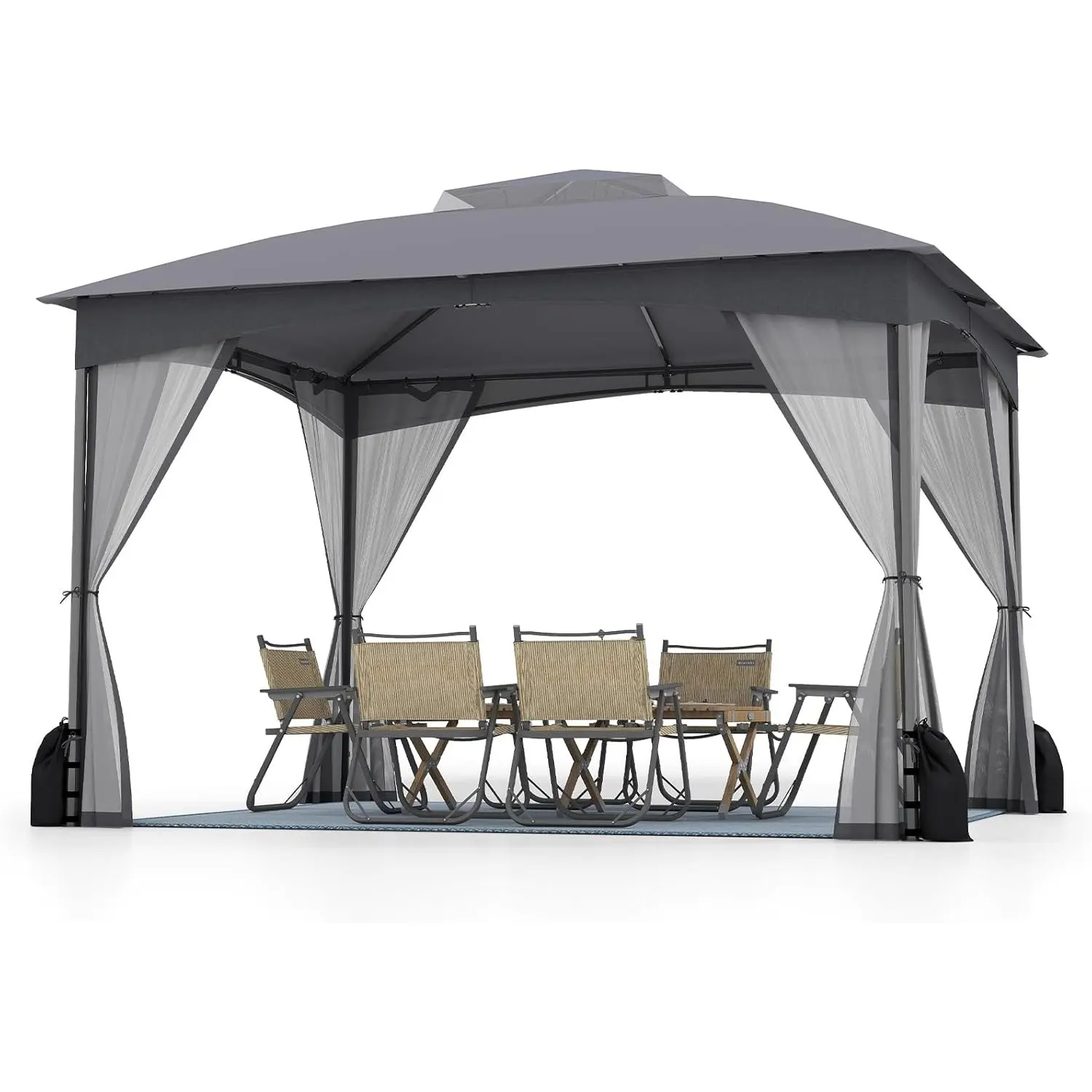 Gazebo de jardin avec 4 moustiquaires et double toit, imperméable, résistant à l'hiver, tente de jardin, tente de fête pour patio et jardin (gris)