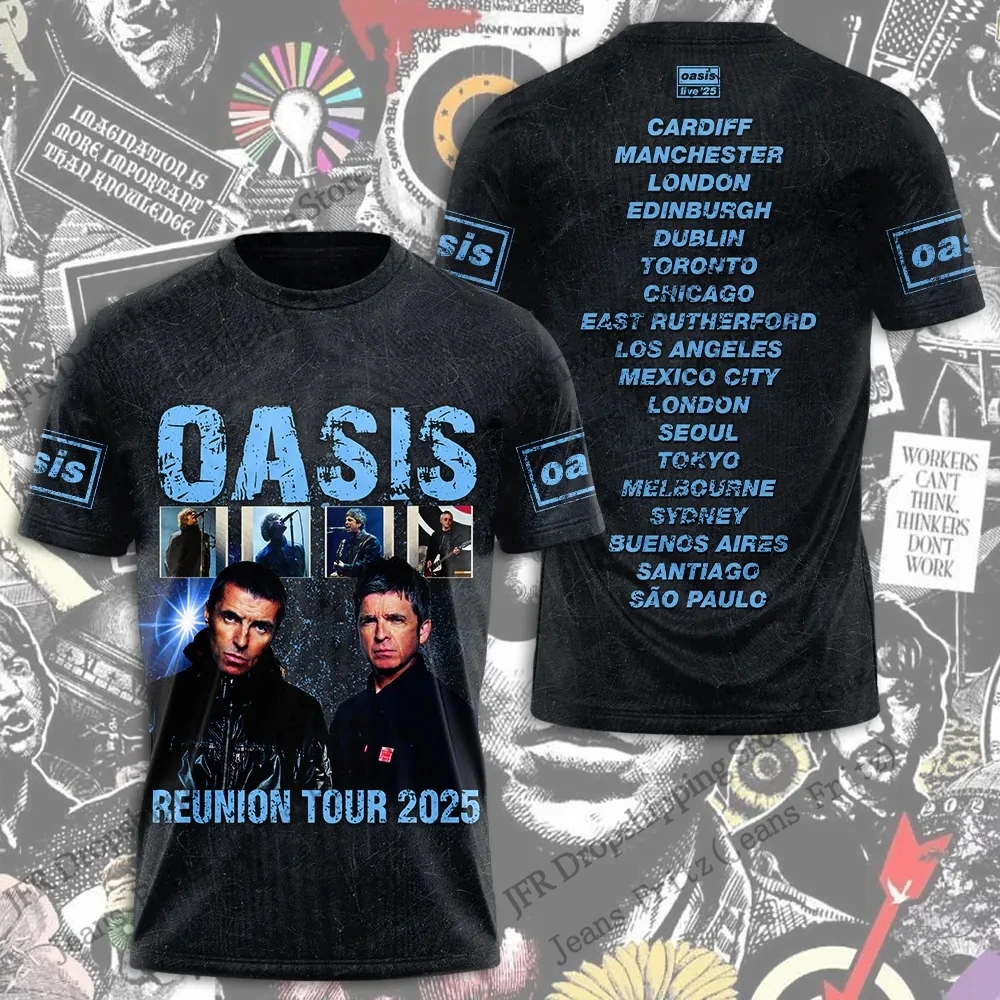 Oasis Reunion Tour 2025 Jubiläums 3D-Druck T-Shirt für Herren und Damen – Modisches Sommer-Freizeit-Vintage-Kurzarm-Oberteil – Herrenbekleidung Image