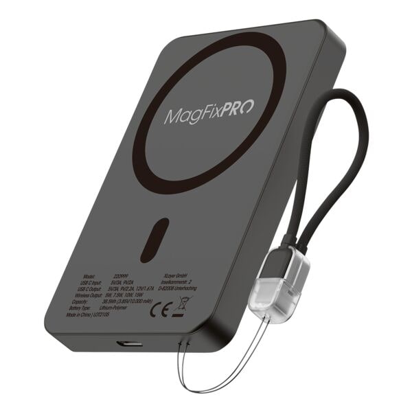 Xlayer Powerbank »MagFix Pro« 10.000 mAh schwarz, 6.5x10.1x1.25 cm Image