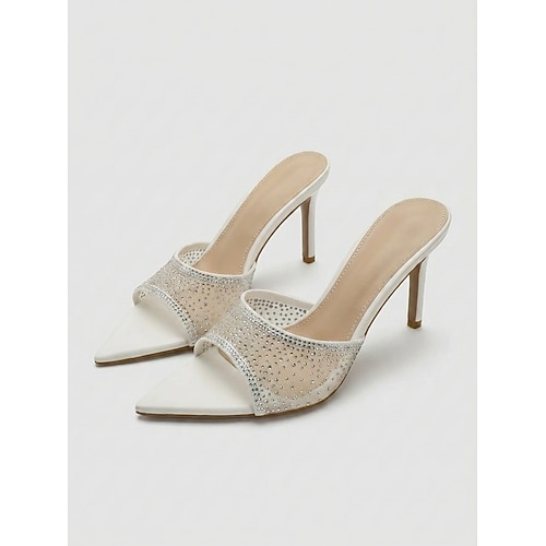 Sexy Strass-Mule-High-Heels aus Mesh für Damen – nudefarbene Wildleder-Sandalen mit spitzer Zehenpartie und transparentem Stilettoabsatz, perfekt für Ausgehen und Clubbesuche. Party Image