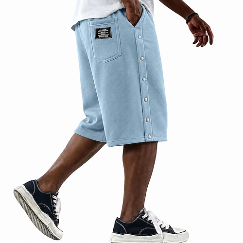 Herren Aktive Shorts Sweat-Shorts Shorts Sommershorts Kordelzug Seitenknopf Einheitliche Farbe Atmungsaktiv Knielang Lässig Täglich Outdoor Sport Streetwear Schwarz Marineblau Unelastisch Image
