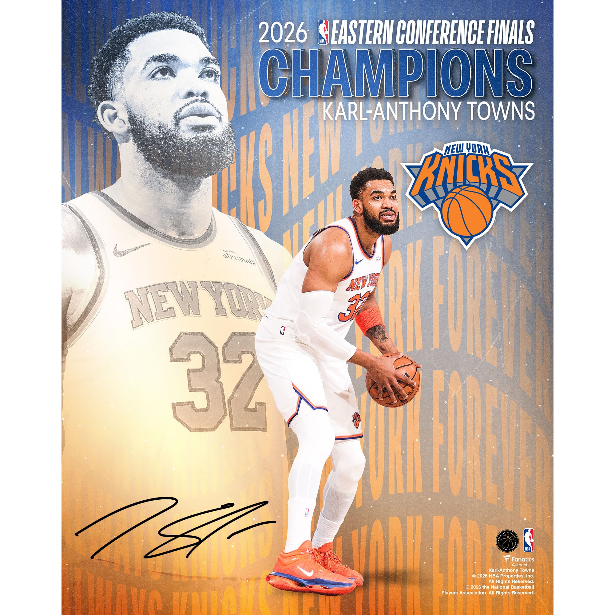 Photo collage autographiée de Karl-Anthony Towns, des New York Knicks, champions de la Conférence Est NBA 2026 (40,6 x 50,8 cm). - No Gender Taille: No Size