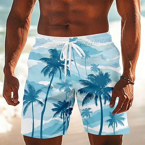 Herren Kokospalme Palme Tropische Pflanzen Badehosen Badeanzüge Badeshorts Boardshorts Mittlere Taille Hawaiianisch Täglich Strandurlaub Seitentaschen Netzfutter Elastischer Kordelzug in der Taille Image