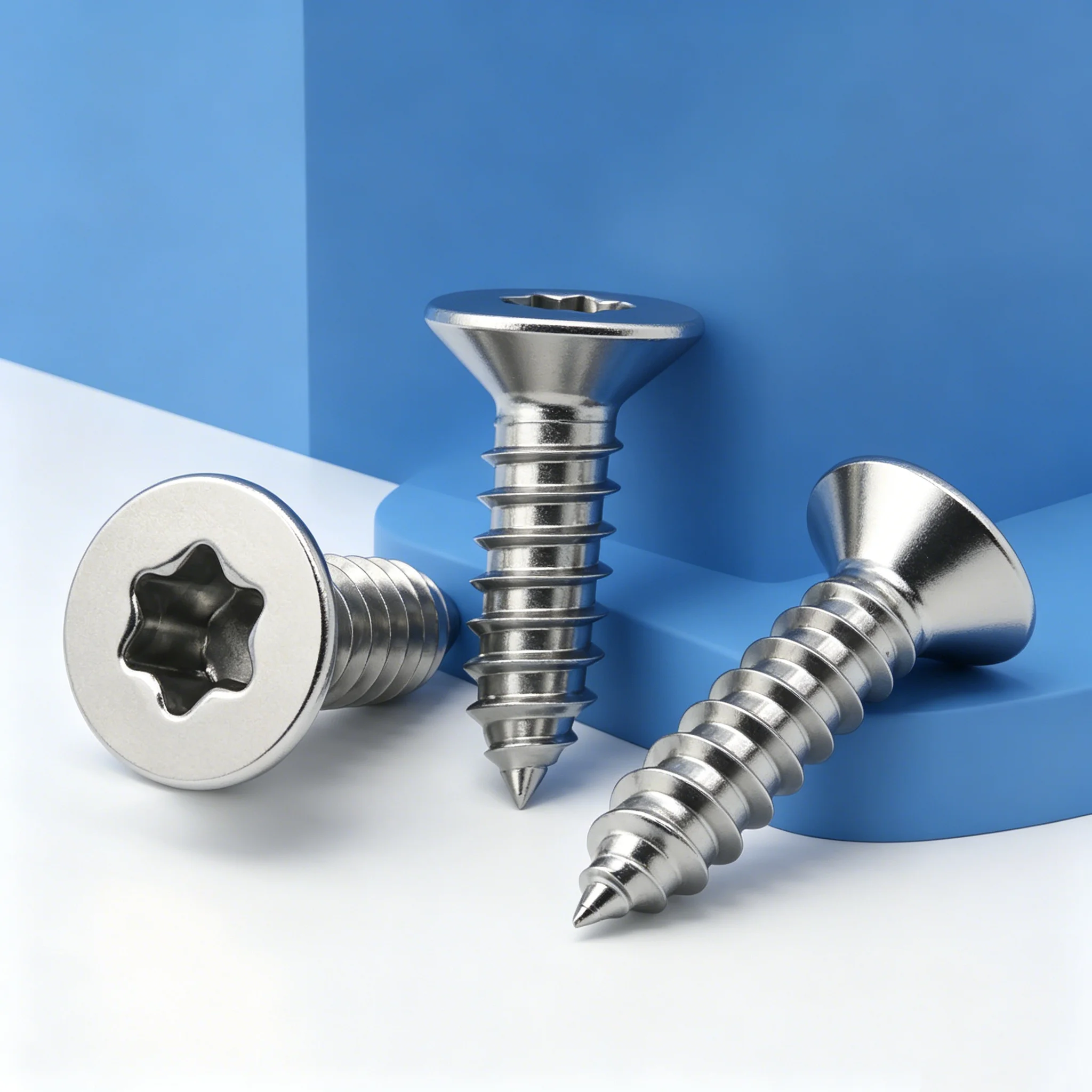 50-500P M2 M2.3 M2.6 M3 M4 M5 M6 304 A2-70 Edelstahl Sechslappige Torx Senkkopfschraube für Holz, selbstschneidend, GB2670.2 Image
