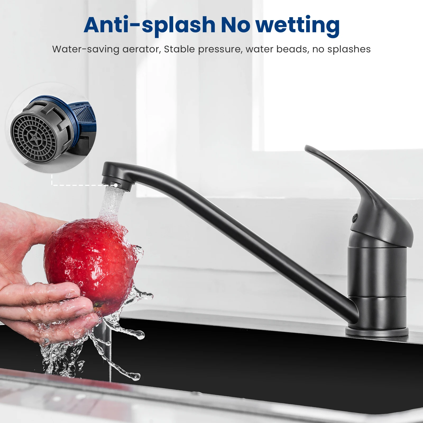 Küchenarmatur Chrom, 360° Drehbar Wasserhahn Küche, Edelstahl 201, Hoher Auslauf Spültischarmatur, Einhandmischer Kalt Warmwasser, ABS Perlator, 60cm PX Lebensmittelschlauch, Standard G3/8