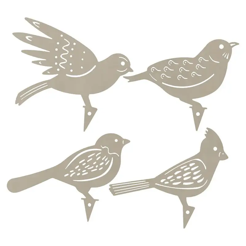 A56P-4 PCS Silhouettes d'oiseaux en métal rouillé, Décoration de jardin en métal, Décoration de clôture de jardin en acier, Décoration de jardinage avec hiboux, Robin de campagne A