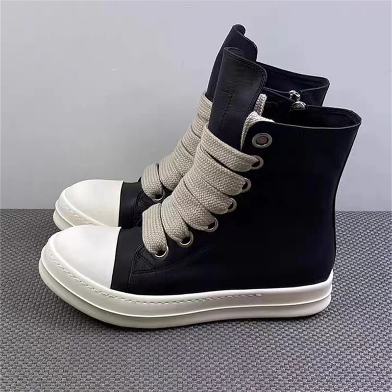 Männer Frauen High-top Leinwand Turnschuhe Schwarz Leder Zipper Lace Up Casual Schuhe Dicken Boden Turnschuhe Große Größe chaussure Femme