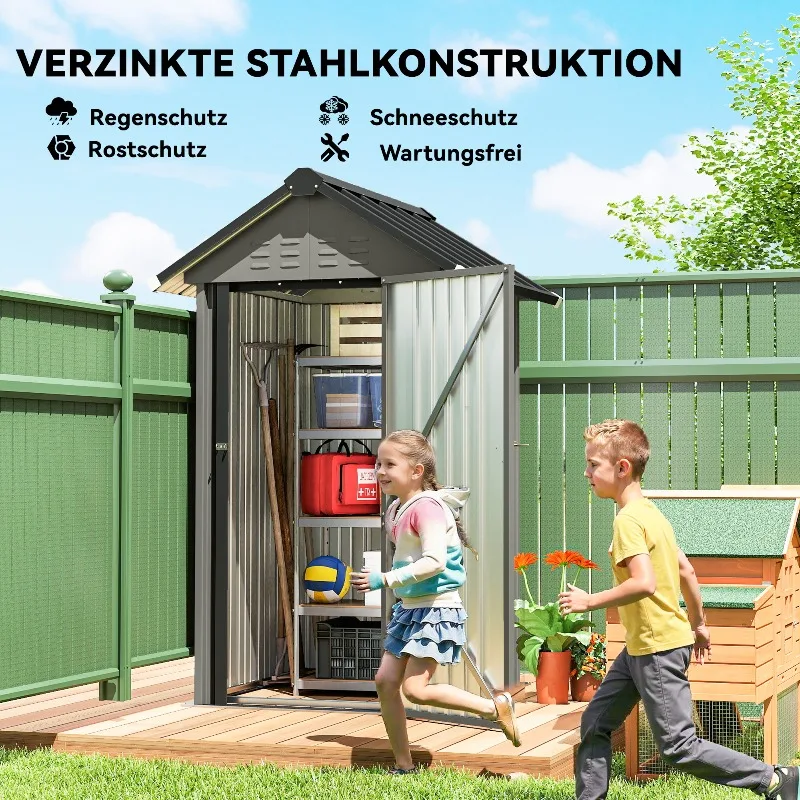 Metall-Gerätehaus 1,17 m², Geräteschuppen mit Satteldach, Belüftung, Schloss, Handschuhen, 122 x 121 x 192 cm Image
