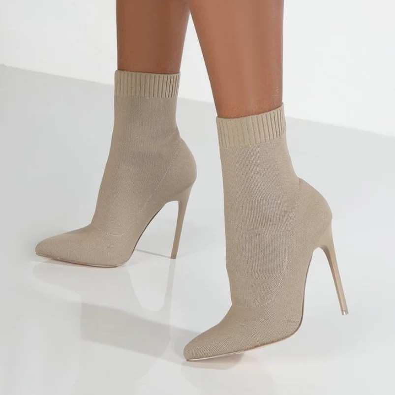 Luxus Frauen Socken Schuhe Stretch Stoff Frauen Stiefeletten Spitz High Heels Slip-On Sexy Socke Mit Hohen Absätzen Chelsea stiefel Größe