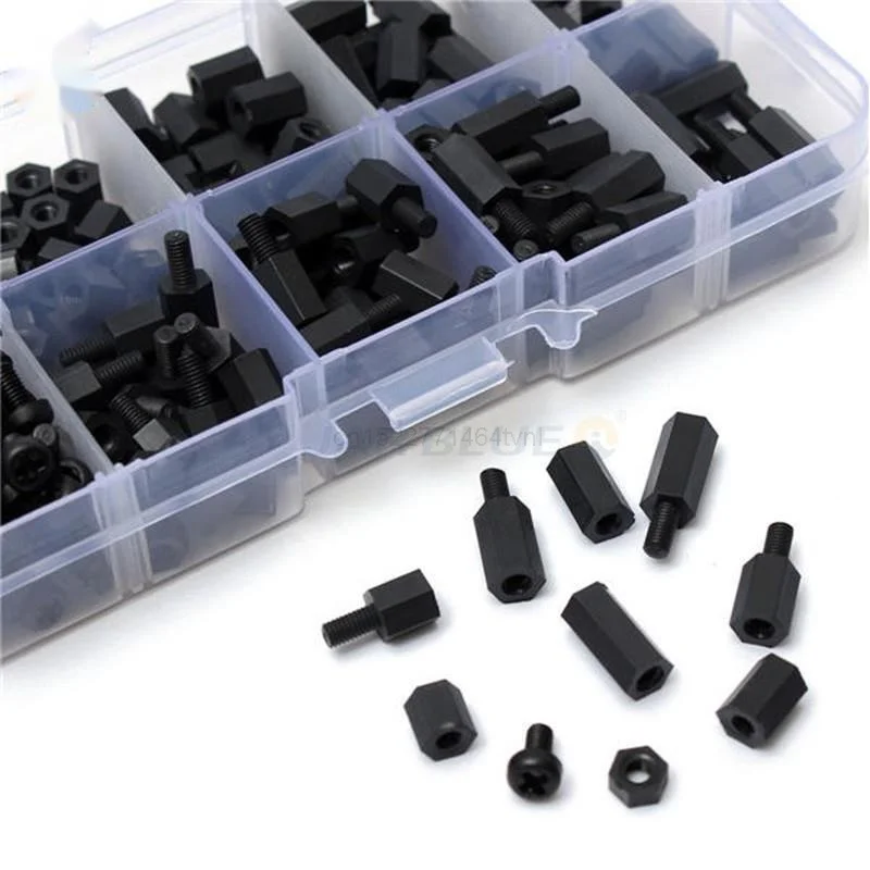 200 Teile/satz M2 M2,5 M3 M4 Schwarz/Weiß Hex Nylon Standoff Spacer Spalte Flachkopf Nylon Kunststoff Abstand Schrauben muttern Image