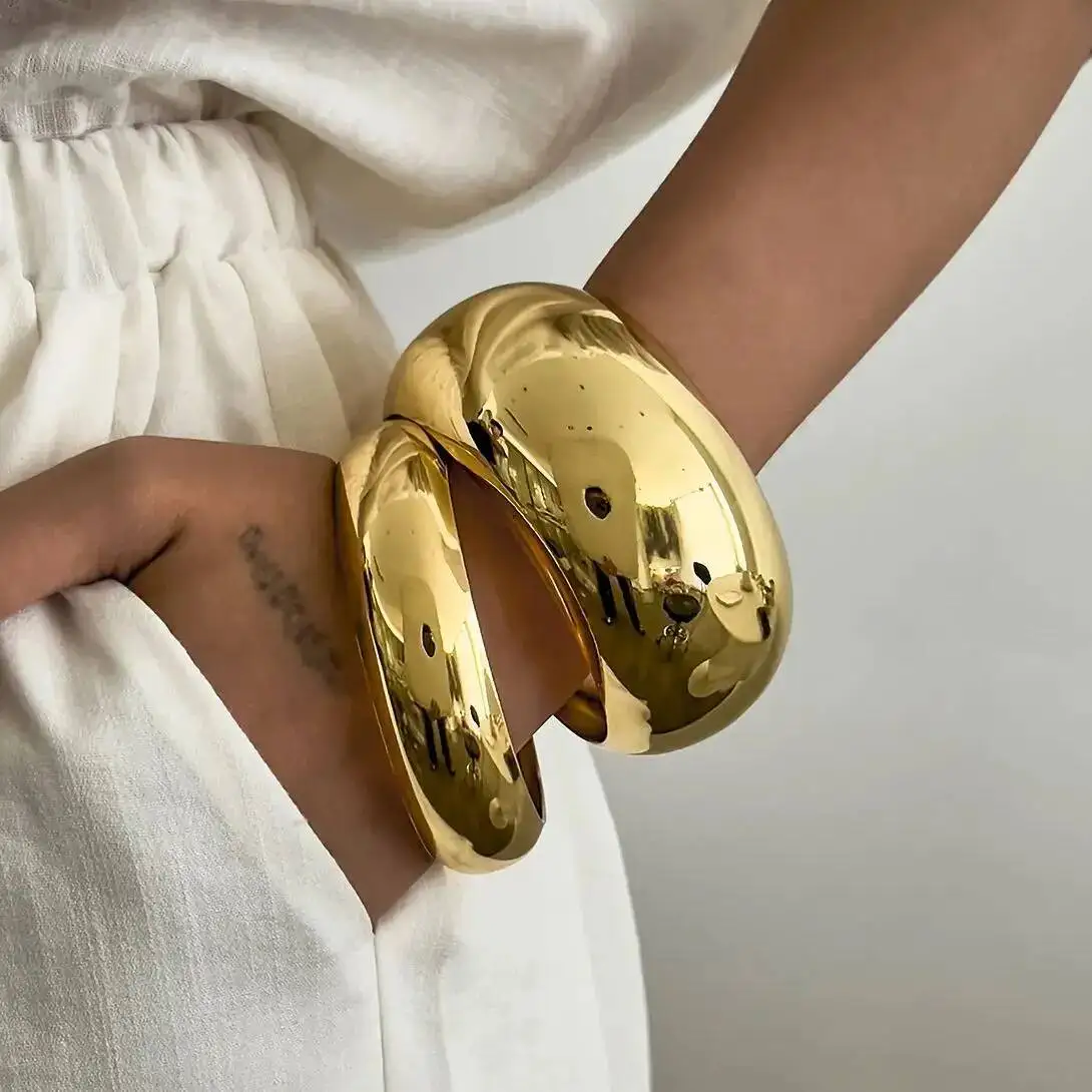 Lacteo 2 Arten Mode Hip Hop Gold Farbe Chunky Manschette Armreifen Frauen Übertrieben Punk Runde Geometrische Armbänder Steampunk Schmuck