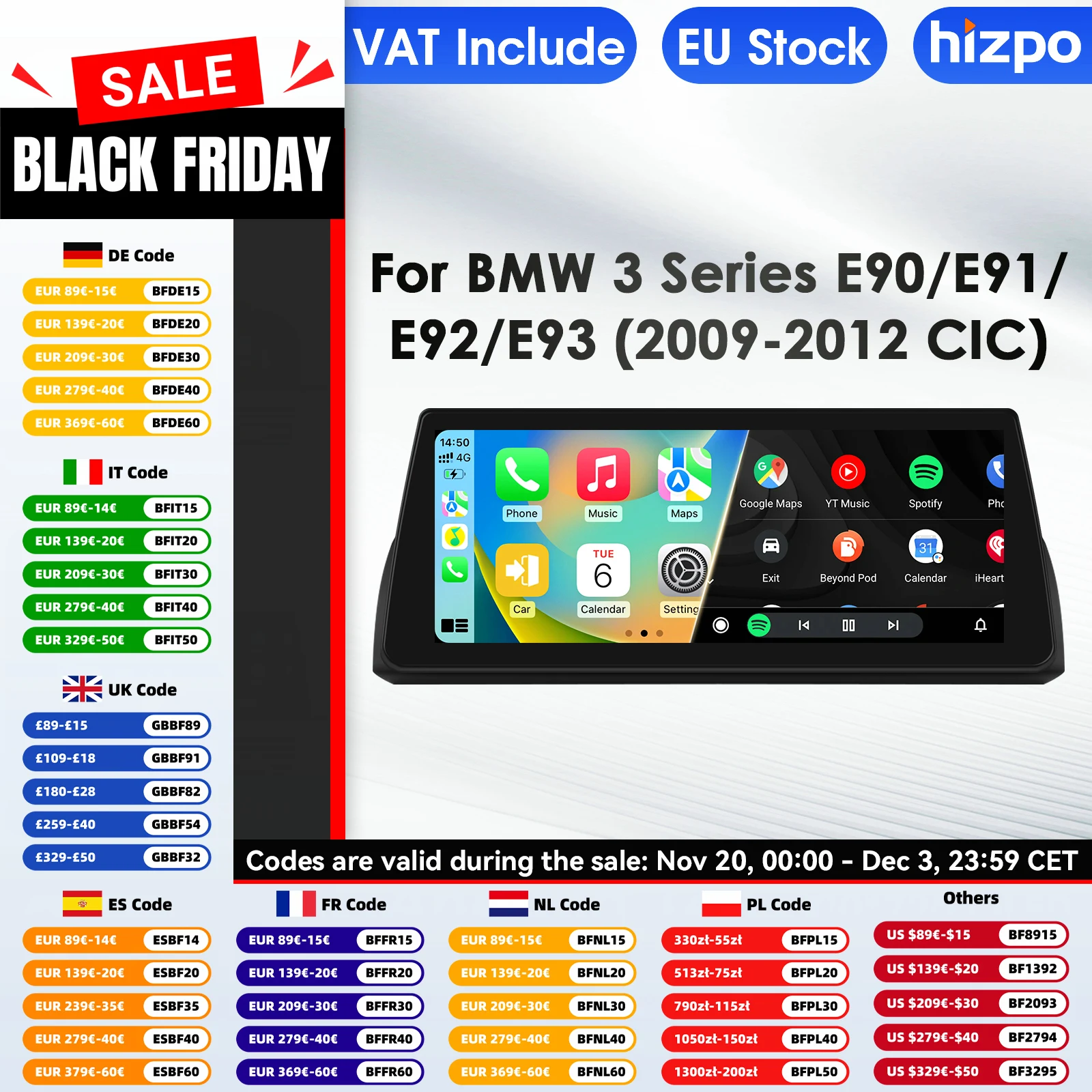 Hizpo Android 14 Carplay 4G 7862 AI Systeme Autoradio für BMW 5er E60 E61 E63 E64 3er E90 E91 E92 E93 Multimedia Video Image