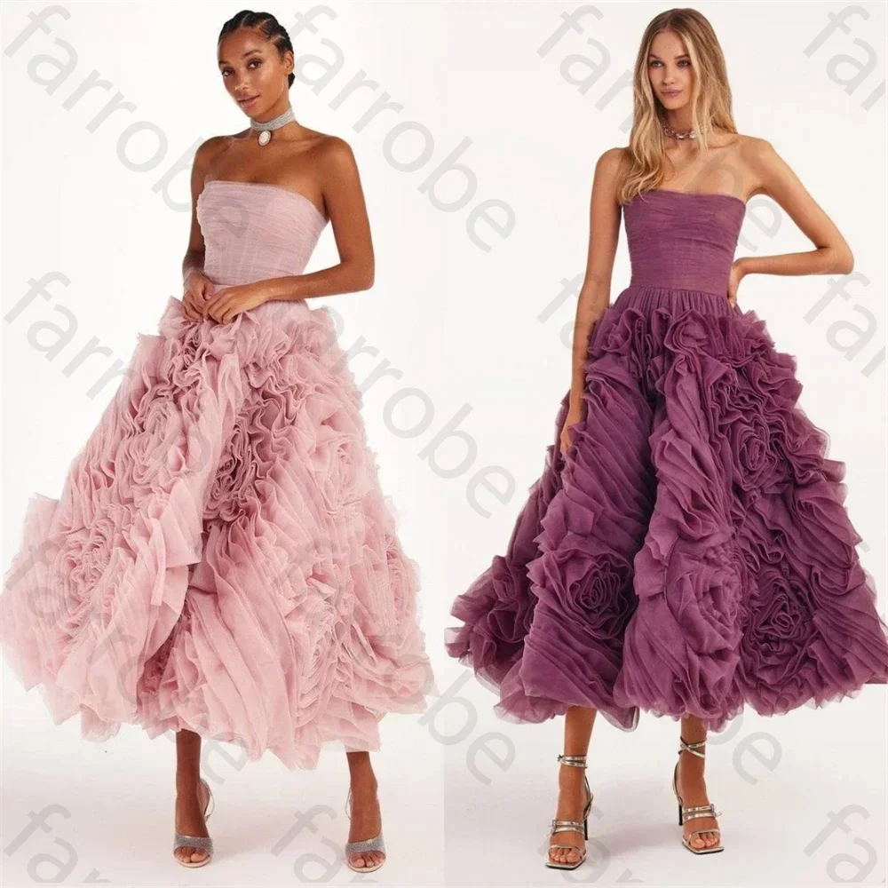 Customized Prom Dresses Fashion Strapless Ball Gown Pink Tiered Party Prom Gowns Gala Fold Chiffon Occasion Evening Dress Women