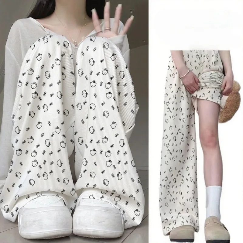 Sommerlicher Verkaufsschlager Hello Kitty Cartoon-Muster Komfortables Design Niedliche Weiße Hosen Bedruckte T-Hosen Erwachsene Kinder Schlafhosen