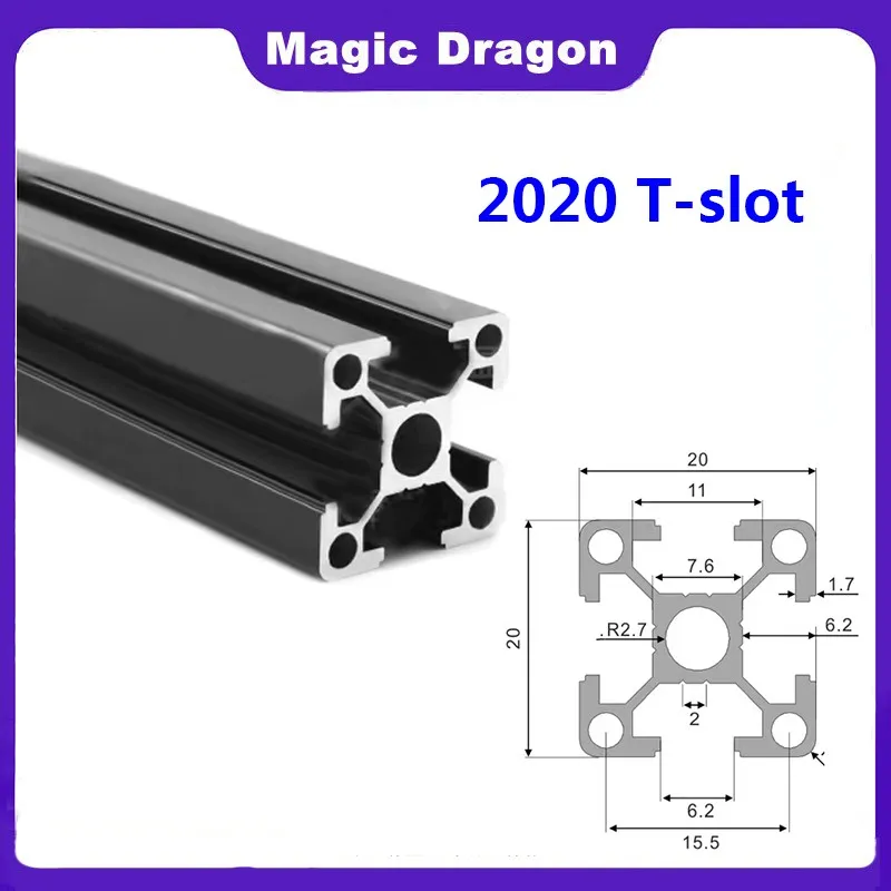 2 Stück schwarz 100–1000 mm 2020 T-Nut V-Nut Aluminiumprofile Aluminiumprofile Rahmen für CNC-Lasergravurmaschine langlebig Image