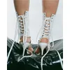 Spitze-Up Runde Kappe weiß Dünne Fersen Mode Prägnante Sexy Elegante Sommer Party Kleid Frauen Schuhe Knöchel Hohe Frauen schnüren Booties