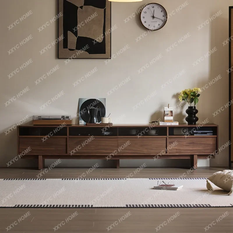 Meuble TV de style vintage couleur noyer, meuble de rangement pour salon, meuble de rangement en bois massif pour appartement grand et petit, meuble de rangement au sol
