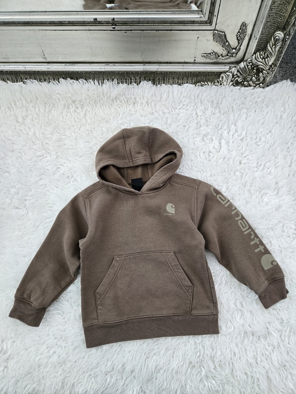 Carhartt Shirts & Tops | Carhartt Kids' Carhartt Logo Hoodie. Brown. Size 5. Good Preowned Condition. | Color: Brown/Tan | Size: 5b