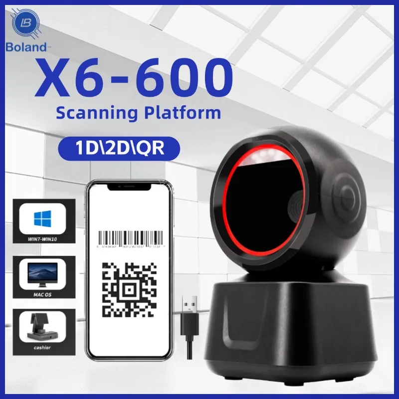 2D-Barcode-Scanner-Plattform, langlebiger Desktop-USB-Scanner, omnidirektionaler Hochgeschwindigkeits-Präzisions-1D/2D-QR-Code-Leser Image