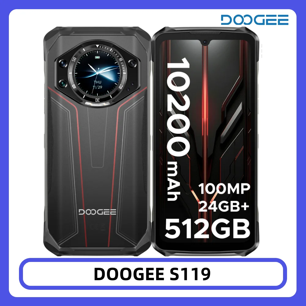 DOOGEE S119 Robustes Smartphone 32GB RAM + 256GB ROM 6,72 Zoll FHD+ Display 100MP 10200mAh Akku 33W 1,32 Zoll Zweitdisplay NFC Smartphone