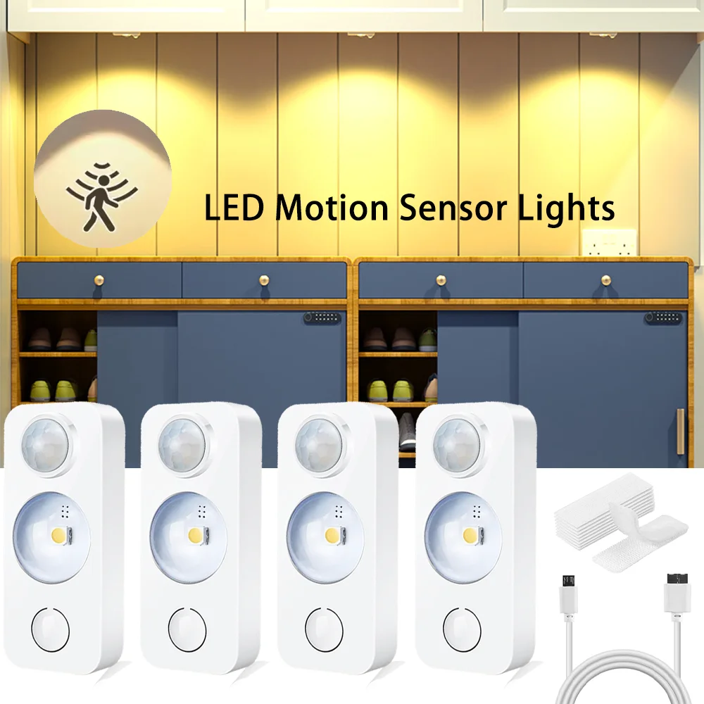 LED-Bewegungsmelder-Leuchten, dimmbare LED-Unterschrankleuchte, wiederaufladbare LED-Schränke, Lichter, Kleiderschrank, Badezimmer, Beleuchtung, Nachtlicht
