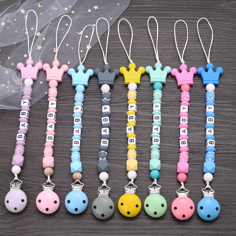 Neue Baby Krone Schnuller Clips Silikon Schnuller Ketten Handgemachte Kleinkind Zahnen Kette Nippel Clip Kauen Spielzeug Nicht Angepasst Image