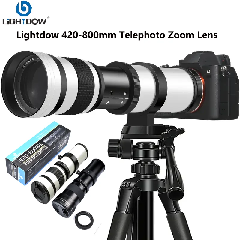 Lightdow 420–800 mm f/8,3–16 für Sony Canon Nikon Pentax Olympus Kameras Super HD manuelles Tele-Zoomobjektiv + Adapter mit hoher Leistung Image