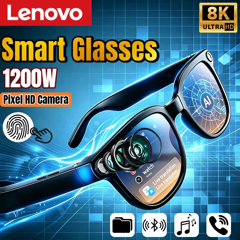 Lenovo KI-Smart-Brille 8K Fernbedienung Touch-Fotokamera Aufnahme Sprachassistent Übersetzer Kabellose Bluetooth-Sonnenbrille Image