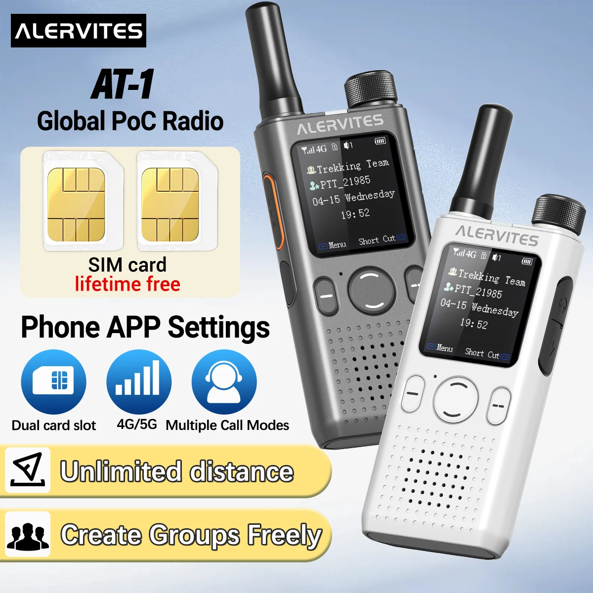 Baofeng AT1 POC-Funkgerät Lebenslange Kostenlose Nutzung Freie Gruppenbildung Globales 4G/5G-Netzwerk Walkie-Talkie Unbegrenzte Reichweite ALERVITES Image
