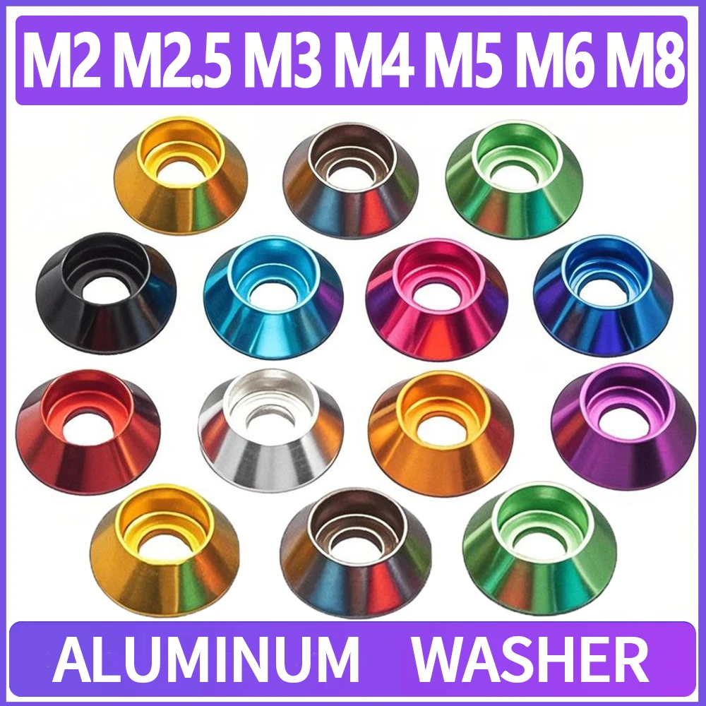 5-20 Stück M2 M2,5 M3 M4 M5 M6 M8 Aluminium-Unterlegscheibe, eloxierter Oxidationskegel, Tassenkopfscheiben, 11 Farben optional für Schraub-Abstandsdichtung Image