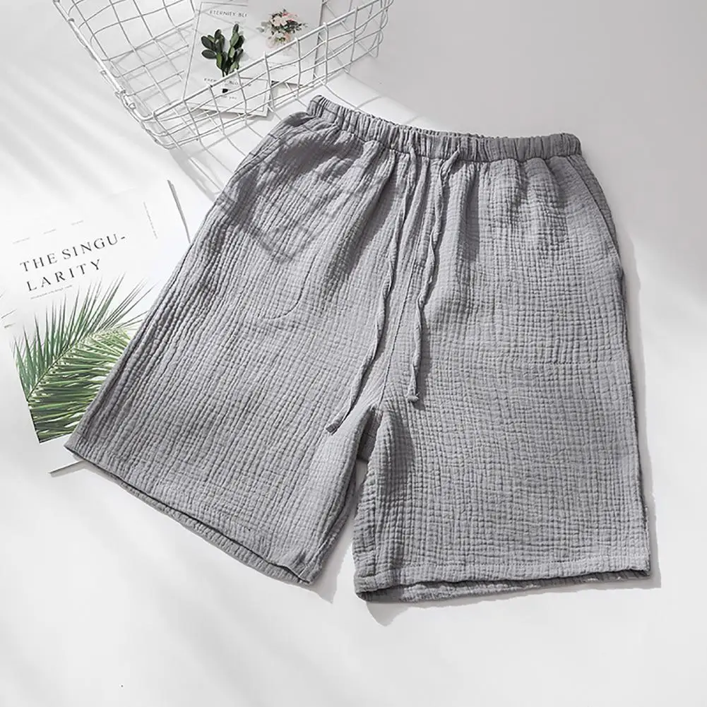 Männer Sommer Schlaf hose Baumwolle Crêpe Pyjama Shorts mittel hohen elastischen Bund Kordel zug Taschen lässig weich atmungsaktiv Homewear Image