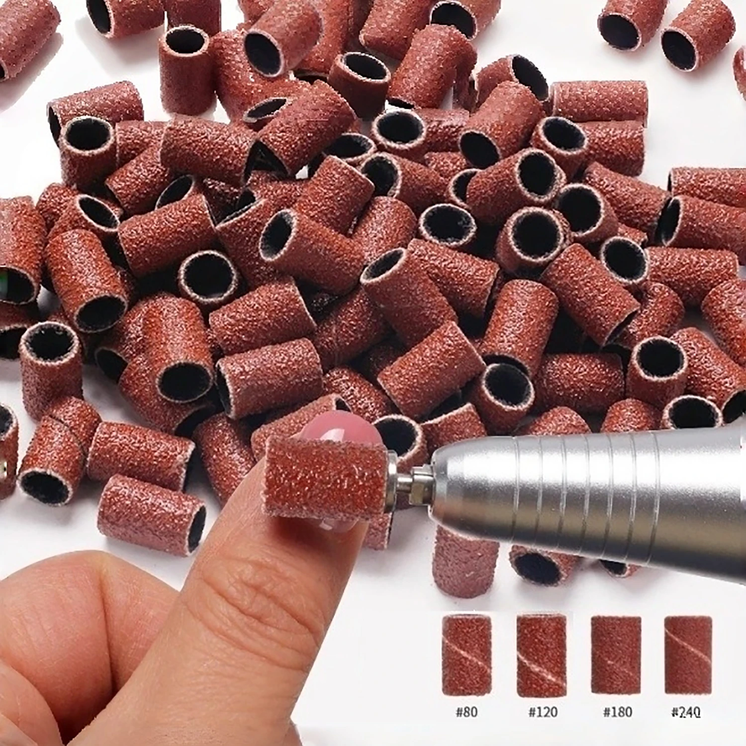 200/100/50pc Schleif Kappe Bands Für Elektrische Maniküre Maschine 240/180/120/80 Grit Nagel Bohrer schleifen Bit Dateien Pediküre Werkzeug Image