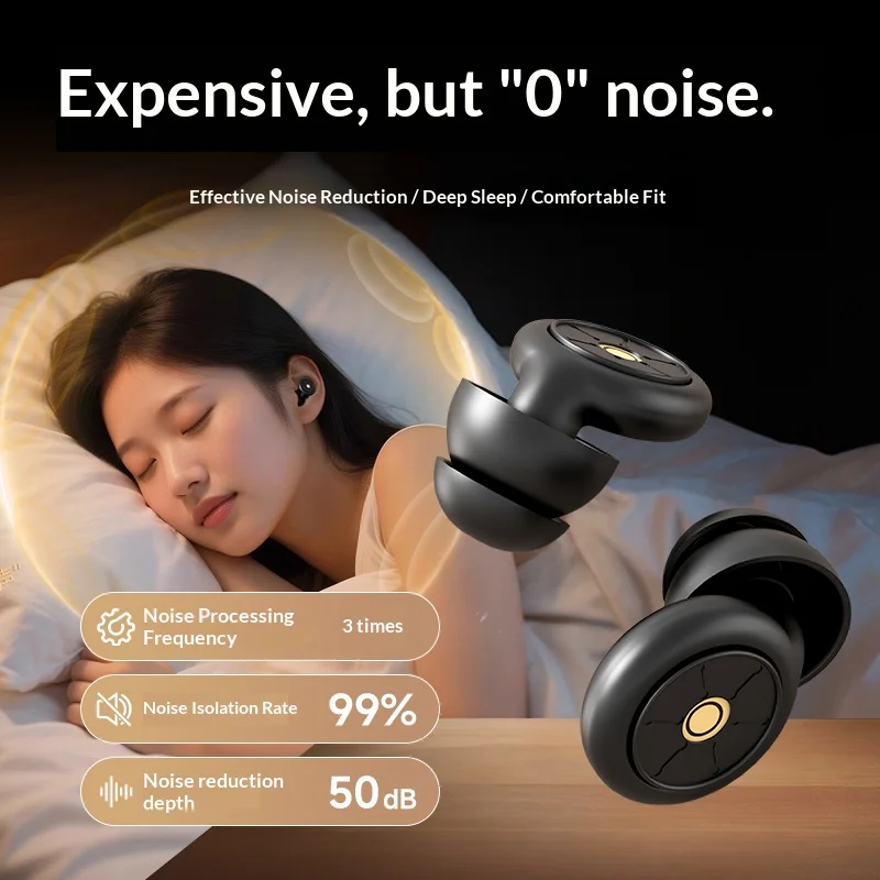 Ohrstöpsel zum Schlafen, Geräuschunterdrückung, 50 dB, wiederverwendbare Silikon-Ohrstöpsel, starke Schalldämmung, mehrere Größen von Ohrkappen Image