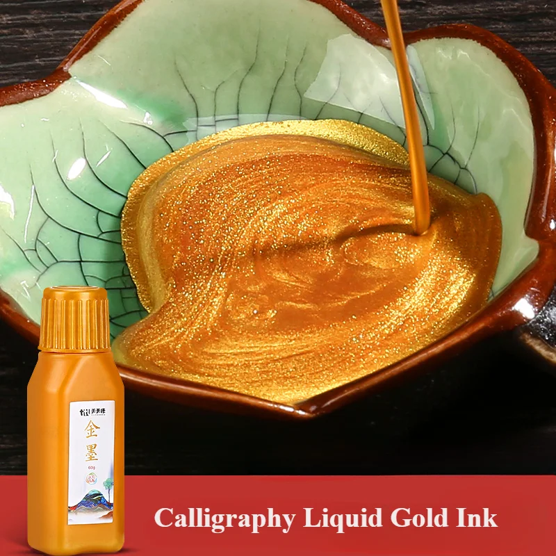 60 g/120 g chinesischer japanischer traditioneller Kalligraphiepinsel, flüssige Sumi-Tinte, Gold, Silber, für Anfänger, Praxis, Schreibwaren