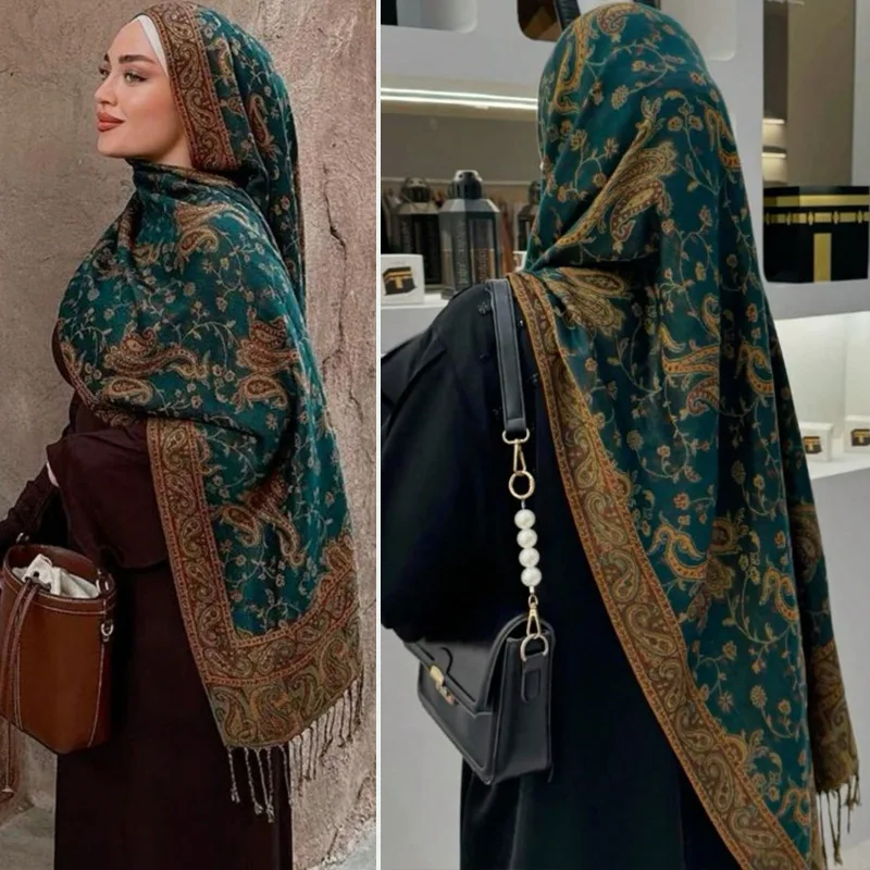 Neue Marke Herbst Pashmina Schal Dame Wrap Kopftuch Warme Winter Muslimischen Schals Design Druck Weiblich Foulard Baumwolle Stolen Schal Image