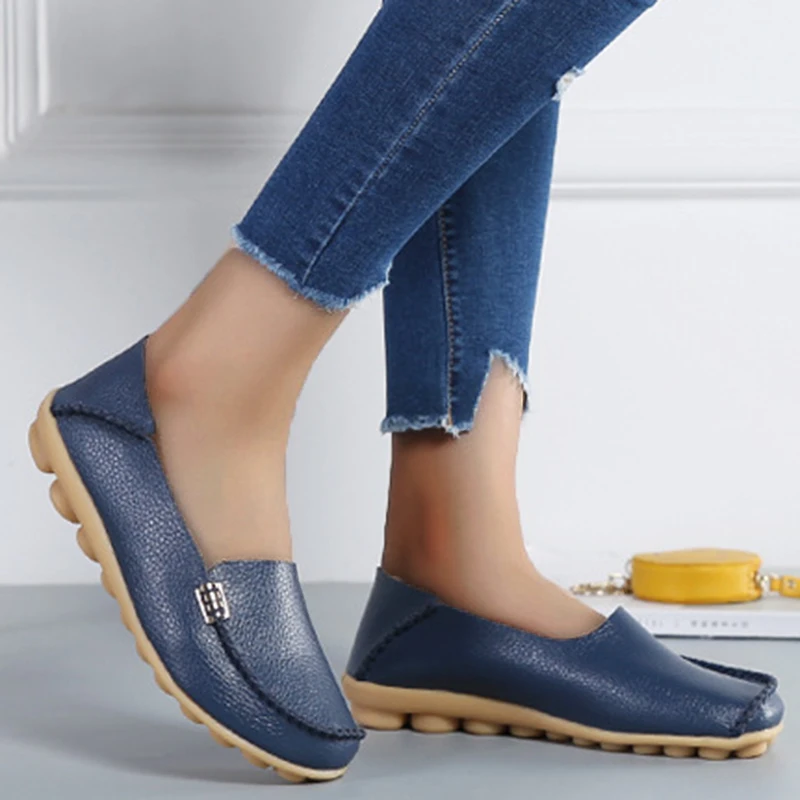 Echtes Leder Mode Frauen Wohnungen Retro Schuhe Frauen Mokassins Krankenschwester Schuhe Casual Ballerinas Weiche Plus Größe Zapatos Mujer
