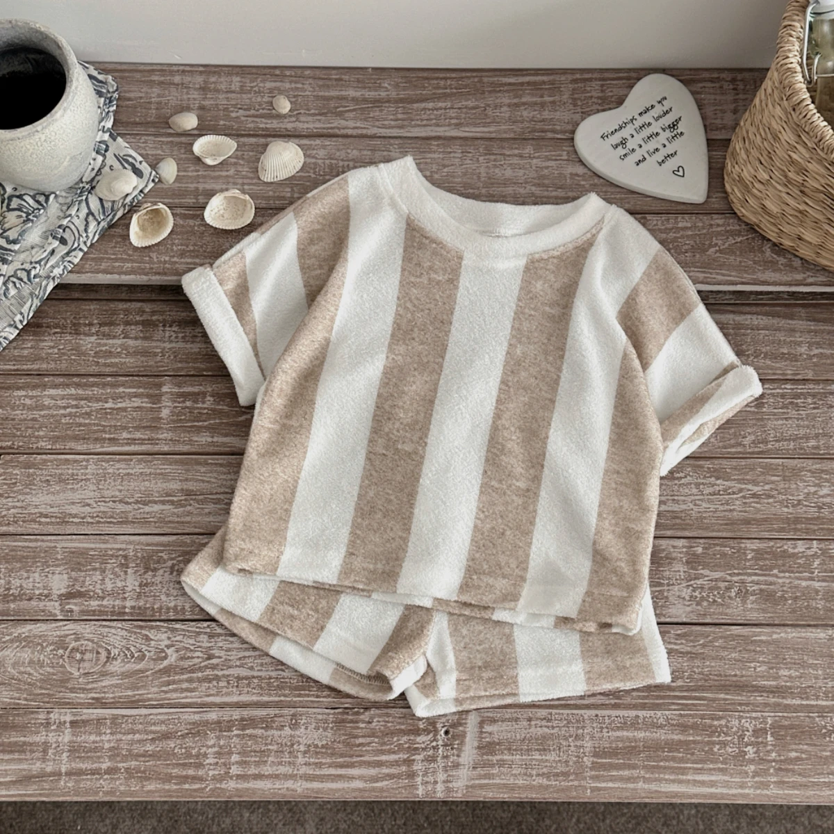 Vêtements pour enfants, costume rayé pour enfants, t-shirt à manches courtes + short, ensemble 2 pièces, vêtements d