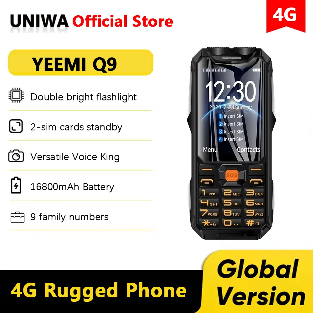YEEMI Q9 4G Network Feature Phone 2 SIM Rugged Phones 3.5 Inch 18000mAh Big Battery Loud Voice Phone For Elder Cellphone SOS