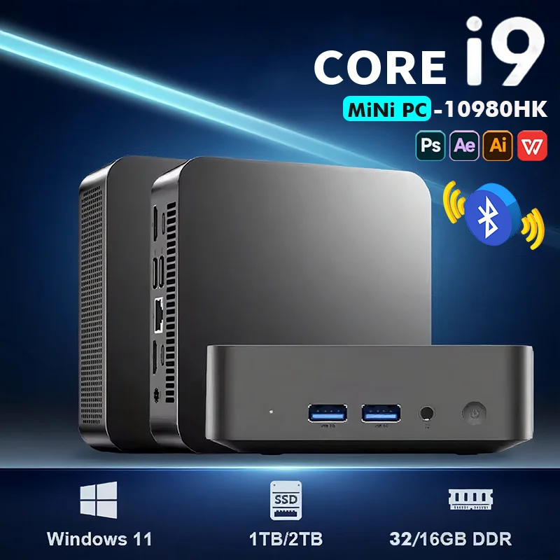Mini PC Windows 11 Pro Core i9-10980HK 16GB/32GB DDR4 1TB/2TB SSD PC Gamer Computer Dual WIFI 6 BT5.2 4K HD Mini Gaming Desktop