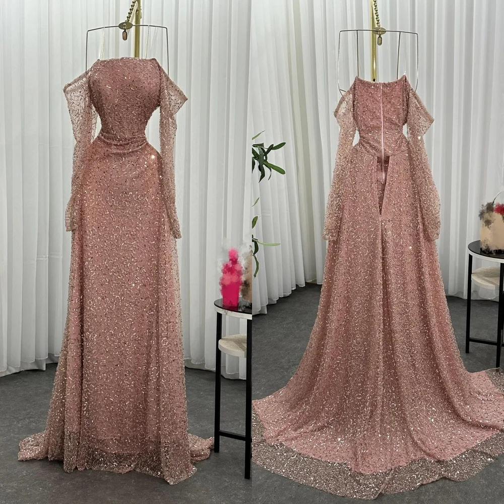 Customized Fashion Sequin Pleat Sequined A-line Off-the-shoulder Long Dresses Bespoke Occasion Quinceanera Elegant