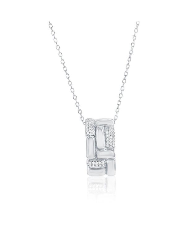 Suzy Levian Sterling Pave Cubic Zirconia Puff Woven Drop Pendant - White - SUZY LEVIAN NEW YORK Necklaces