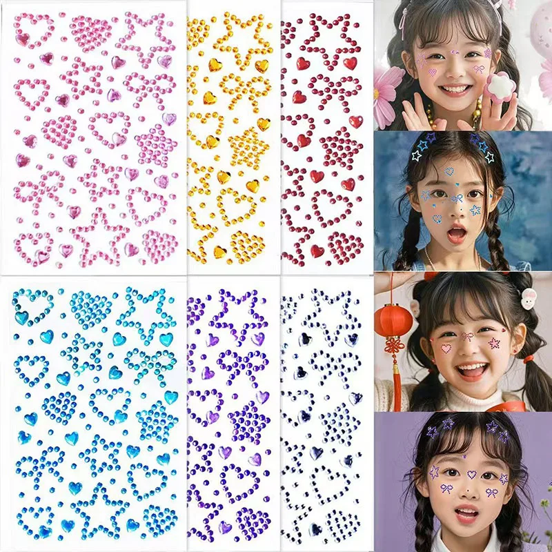 1 Stücke Aufkleber Herz Stern Gesicht Edelstein Tattoos Aufkleber Selbstklebende Kristall Schmuck Tattoo DIY Auge/Körper Make-Up Dekor Strass Image