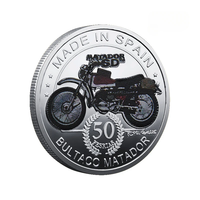 Spanien Bultaco Matador Souvenir versilbert Münze Sammlerstück Geschenk hergestellt in Spanien Sammlung Kunst 1 Stück Gedenkmünze Image