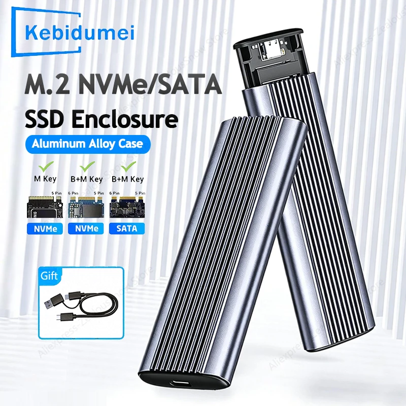 KEBIDUMEI M.2 NVME SATA SSD-Gehäuse 10Gbps Enclosure-Adapter USB 3.1 Gen1 Externes Festplattengehäuse für 2230 2242 2260 2280 Werkzeuglos Image